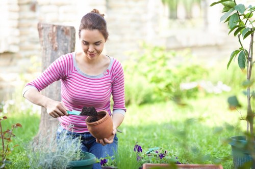 Workers carrying out garden landscaping services