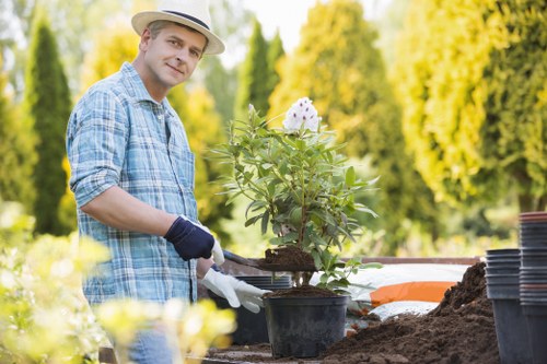 Professional ground preparation for turf laying in an urban courtyard
